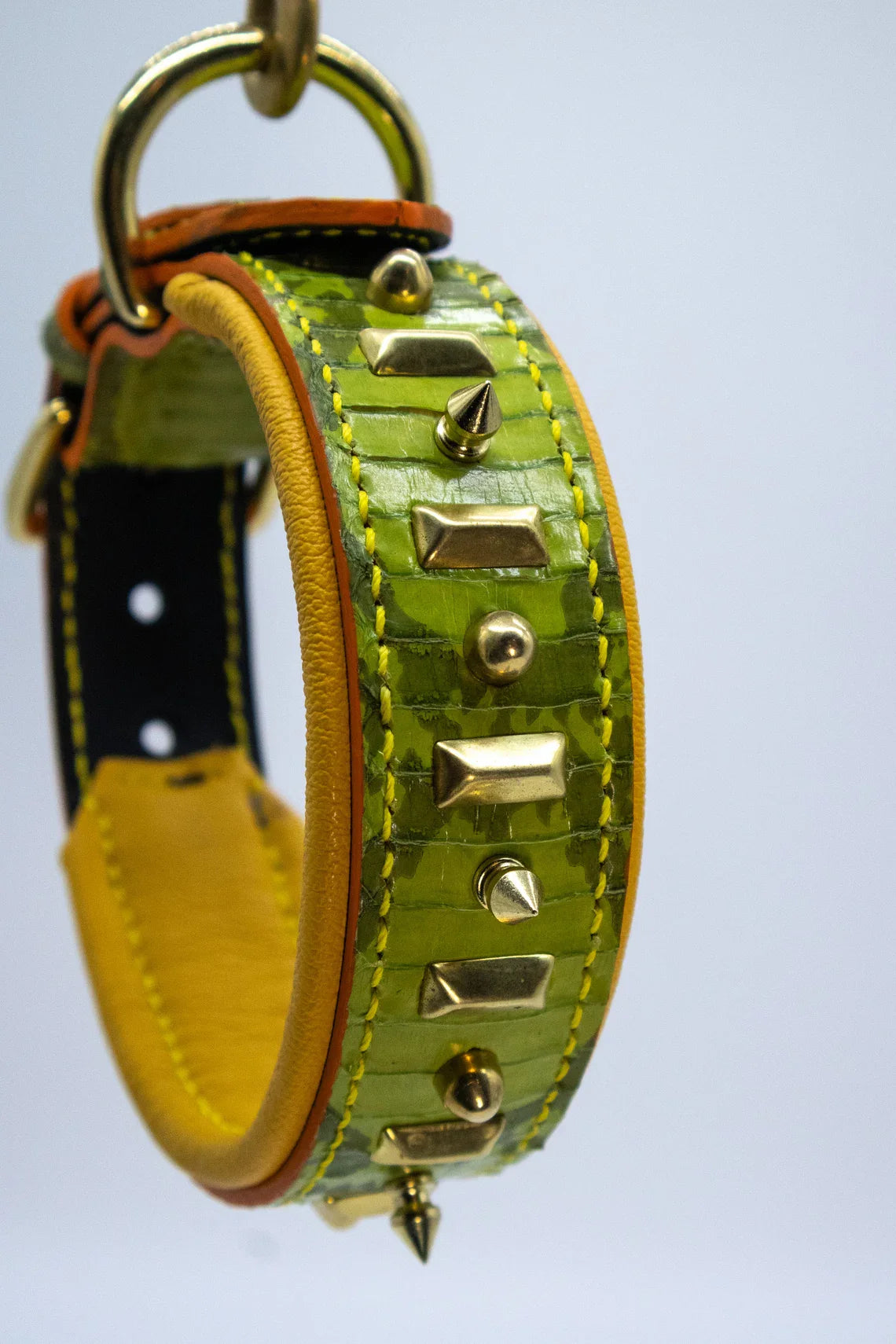 Green Apple Snake Skin Leather Dog Collar