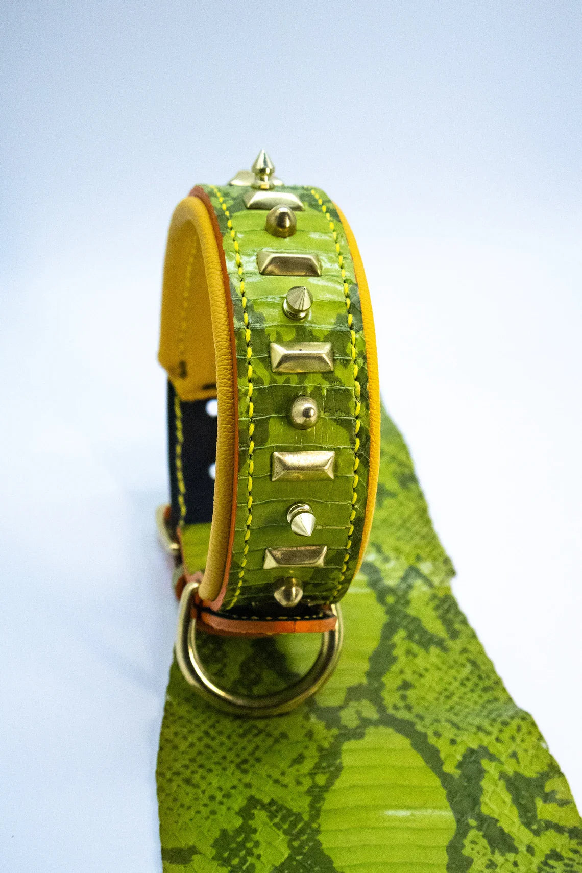 Green Apple Snake Skin Leather Dog Collar