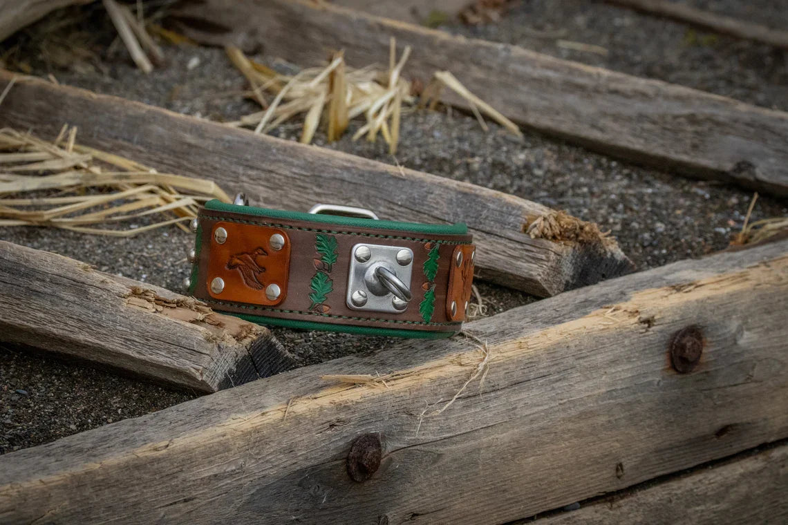 Wild Forest Leather Dog Collar