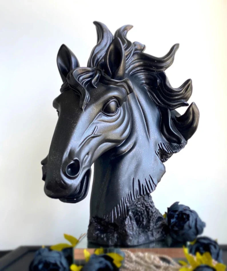 Elegant Horse Head Statue in Black