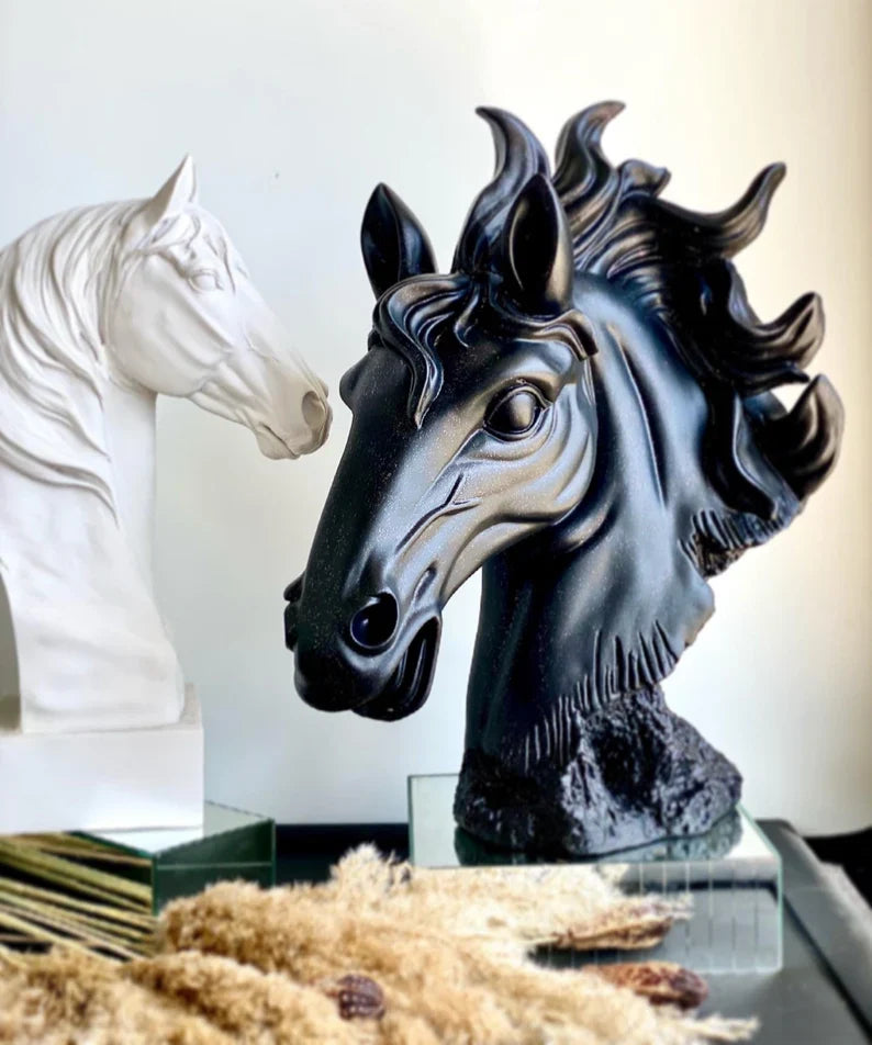 Elegant Horse Head Statue in Black