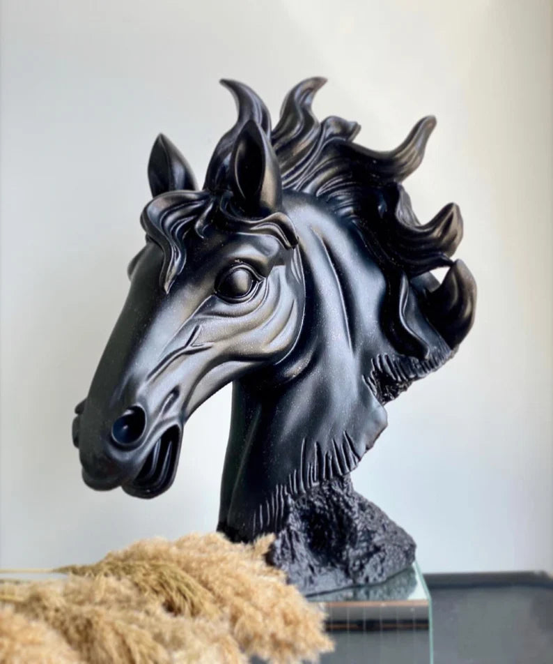 Elegant Horse Head Statue in Black