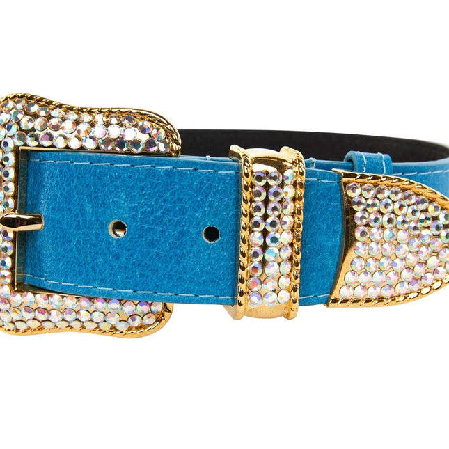 Vegetable Colored Italian Leather Collar With Gold Swarovski Crystal Hardware