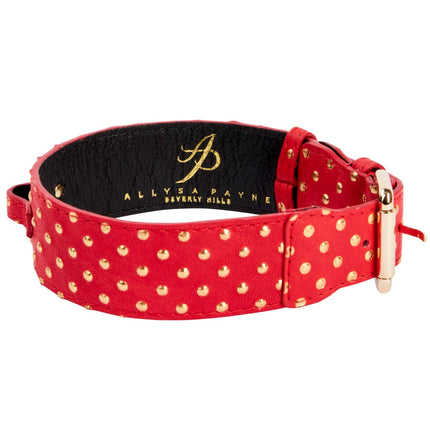 Red & Gold Polka Dot Italian Leather Classic Collar