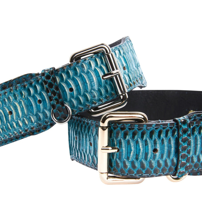 Turquoise, Black Snake Classic Collar With Silver & Gold Classic Hardware Set Of 2