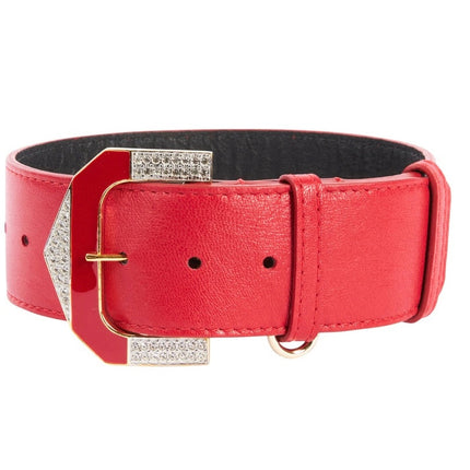 Red Italian Leather Collar With Glamorous Italian Hardware