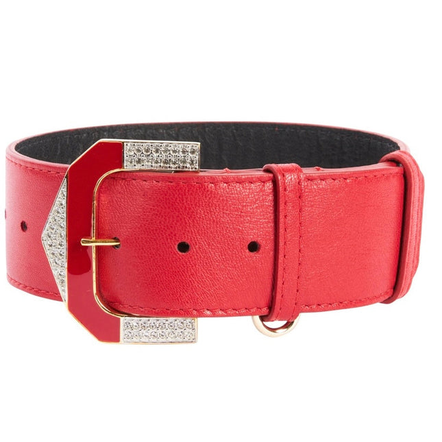 Red Italian Leather Collar With Glamorous Italian Hardware