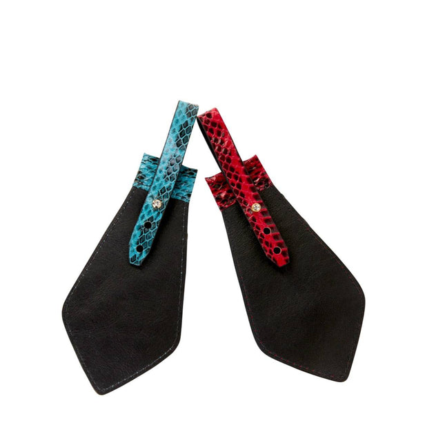 Turquoise & Black Viper Snake and Red & Black Tie, Backed With Italian Leather & Swarovski Crystal Closure Set Of 2