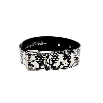 Black & White Snake/Classic Collar With Silver Hardware