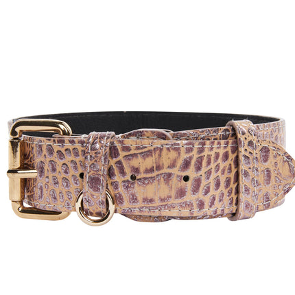 Pink, Purple & Silver Embossed Croc Italian Leather/Classic Collar