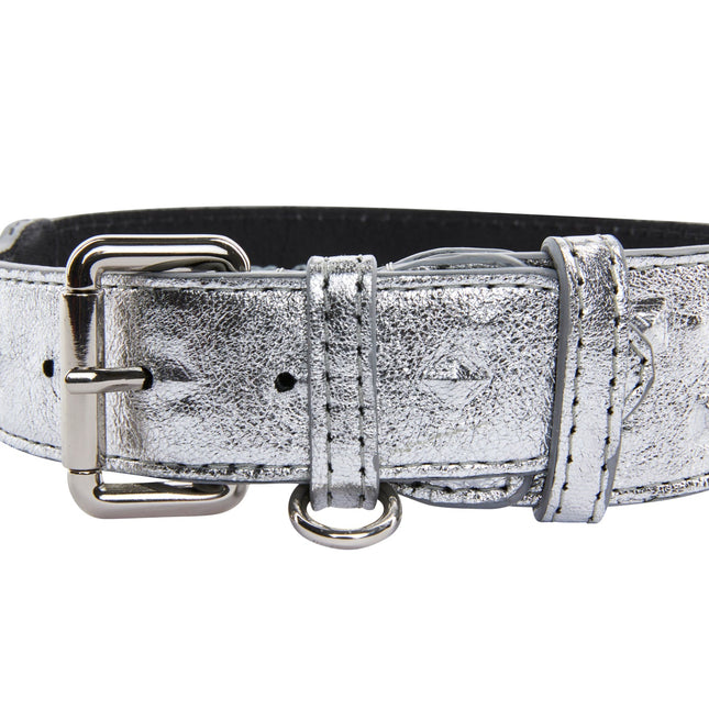 Silver Studded Italian Leather Classic Collar