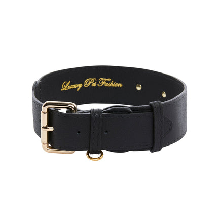 Classic Black Italian Leather Collar & Leash Set