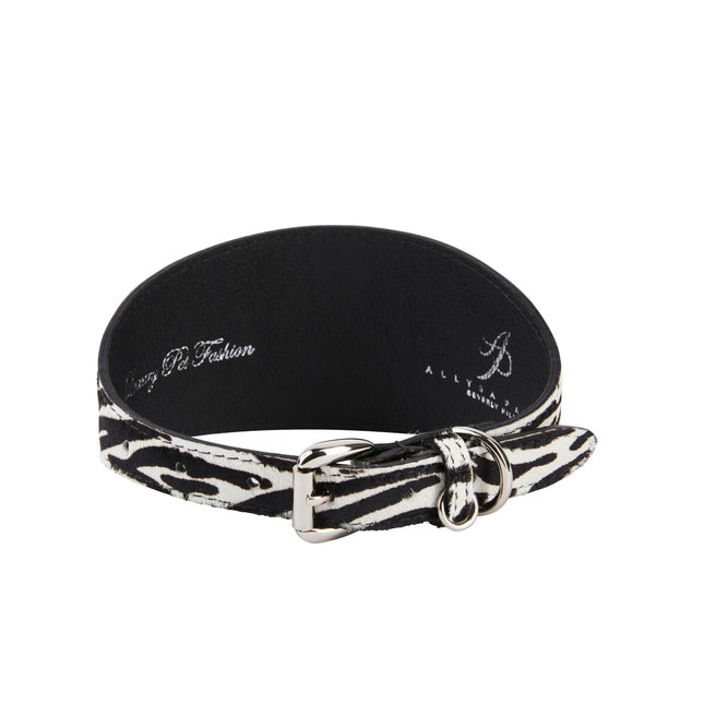 Zebra Print Hair On Hide Italian Leather Collar