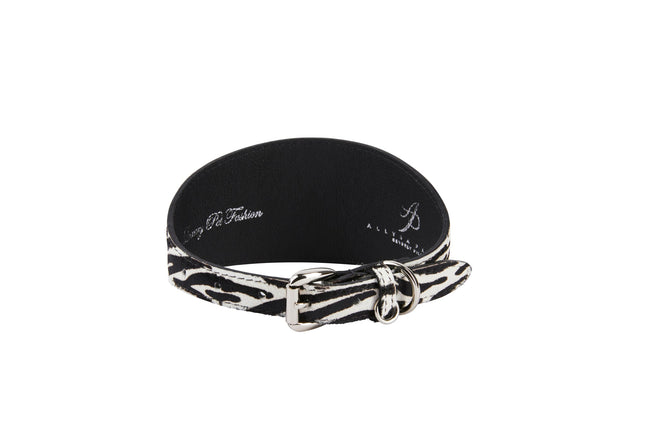 Zebra Print Hair On Hide Italian Leather Collar