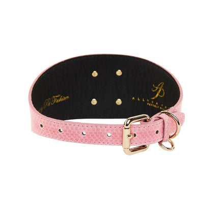 Soft Pink Snake 3” Wide Style Collar With Custom Large Gold Rivet