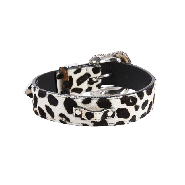 Luxury Pet Fashion Animal Print Hair On Hide Italian Leather Collar With Swarovski Crystal Hardware