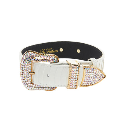 Matte White Snake Collar With Gold Swarovski Crystal Hardware Collar