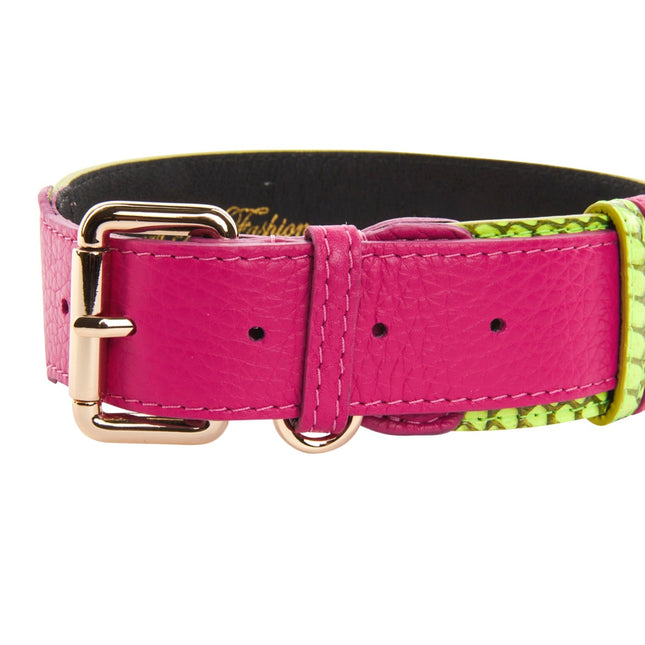 Neon Green Snake With Fuchsia Pink Italian Leather With Gold Classic Hardware