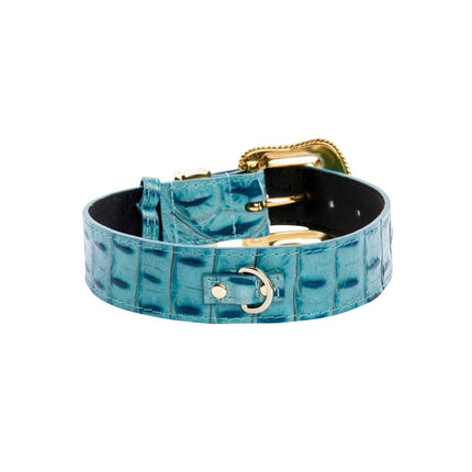 Turquoise Embossed Croc Italian Leather/Swarovski Crystal Hardware Collar