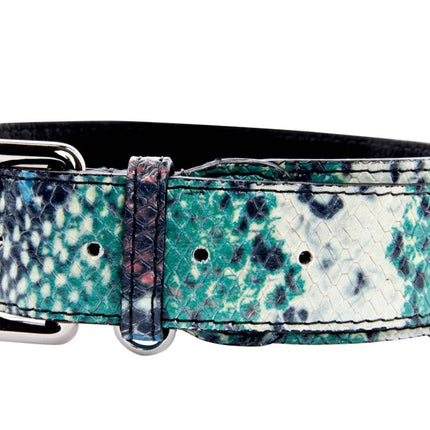 Green, Blue, Black, Red Embossed Snake Italian Leather Collar With Gold Classic Hardware