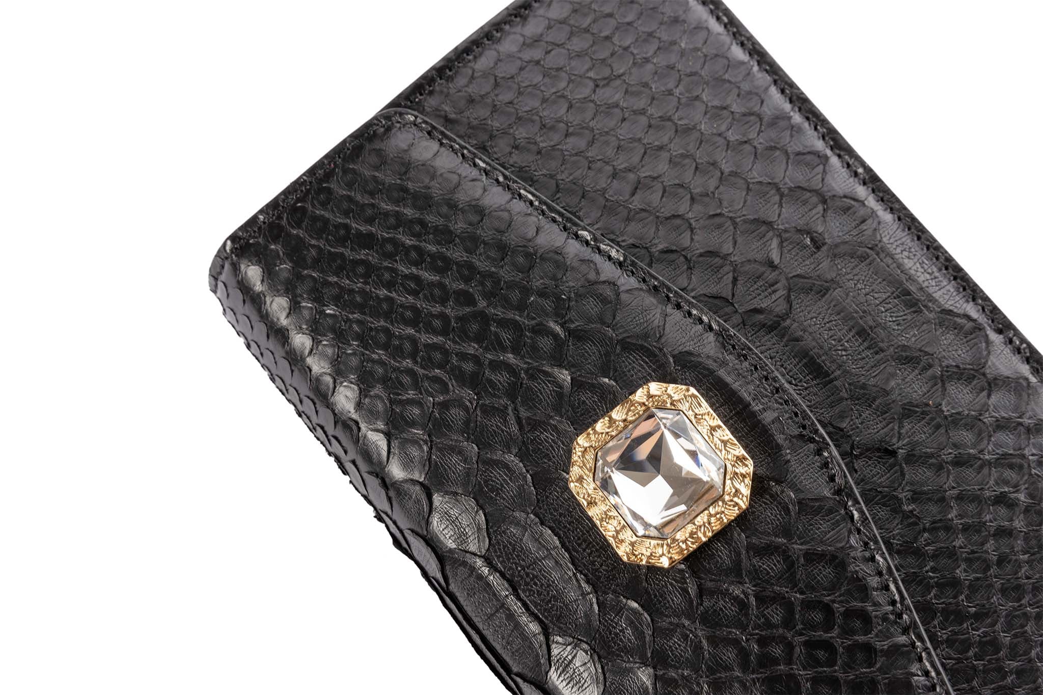 Black Python Clutch With Custom Swarovski Crystal