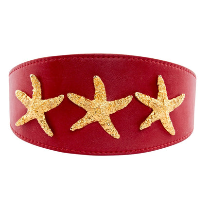 Red Vegan Leather 3” Wide Starfish Collar