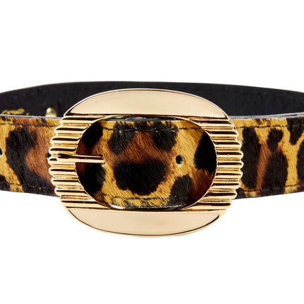 Leopard Print Hair On Hide Italian Leather Collar With Ornate Italian Hardware