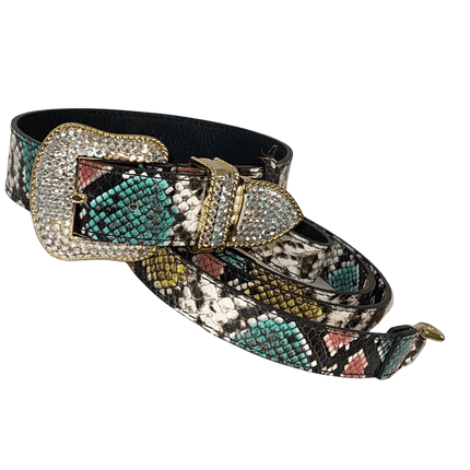 Multi-Color Embossed Snake Italian Leather Collar & Leash Set, with our Italian Made Swarovski Crystal Hardware