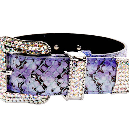 Purple/Silver/Black Custom Iridescent Snake/Swarovski Crystal Collar & Leash Set