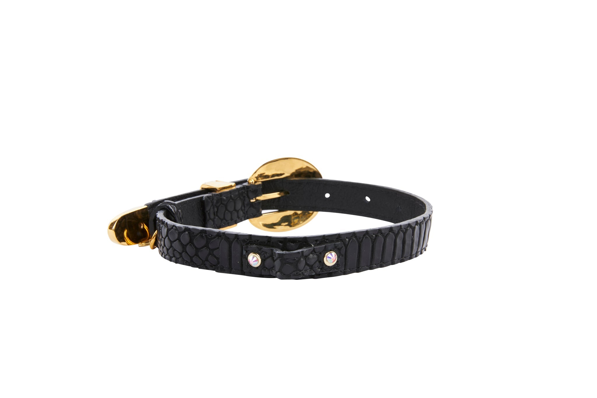 Black Embossed Snake Italian Leather With 3 Piece Swarovski Crystal Hardware