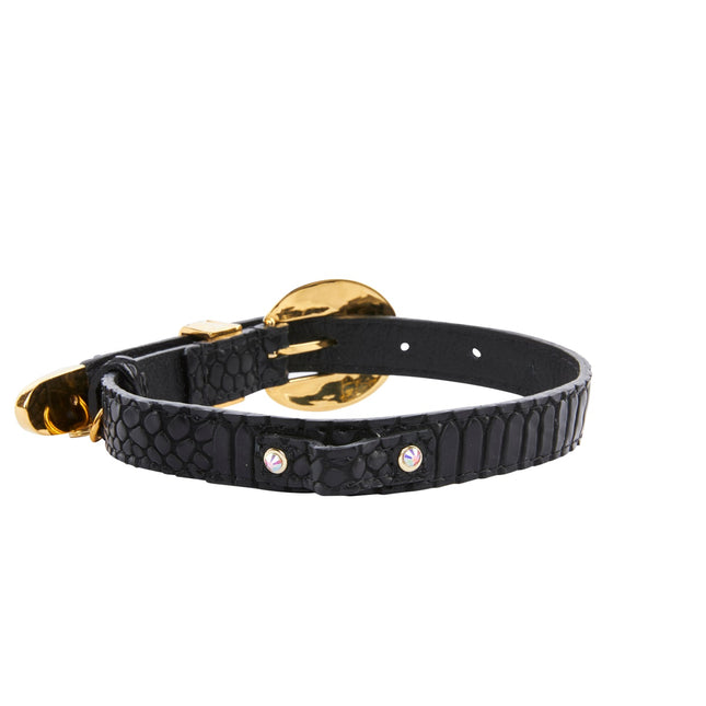 Black Embossed Snake Italian Leather With 3 Piece Swarovski Crystal Hardware