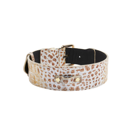 Silver/Bronze/Gold Italian Leather Embossed Croc Swarovski Crystal Collar