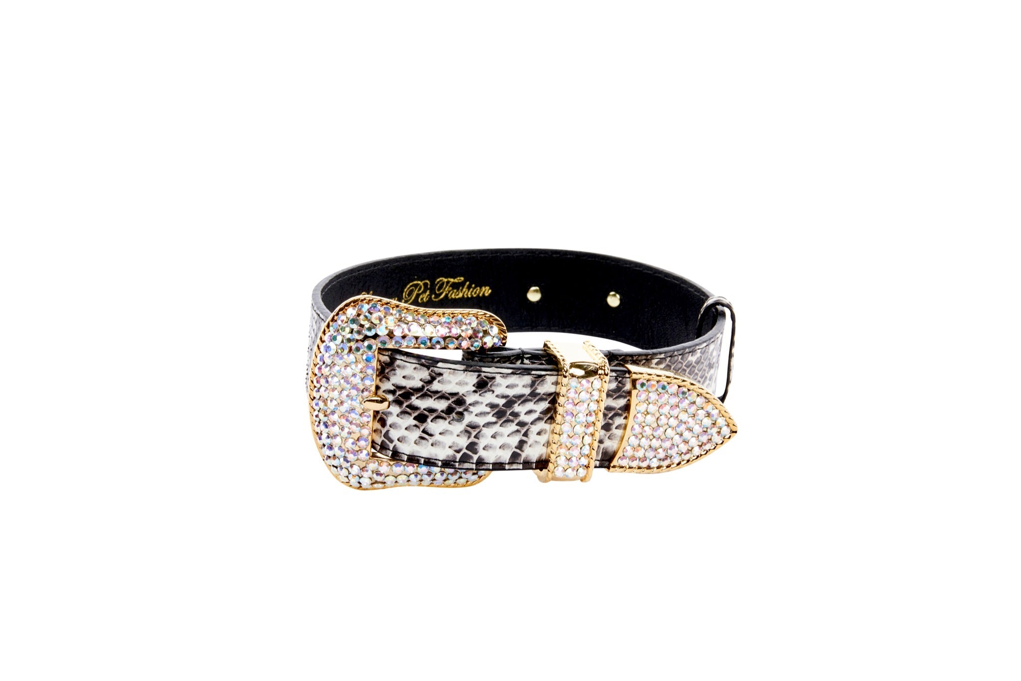 Black & White Viper Snake Collar With Gold Swarovski Crystal Hardware