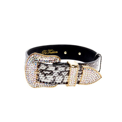 Black & White Viper Snake Collar With Gold Swarovski Crystal Hardware