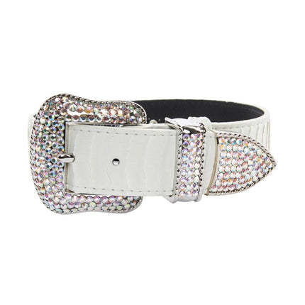 Matte White Snake Collar With Silver Swarovski Crystal Hardware Collar