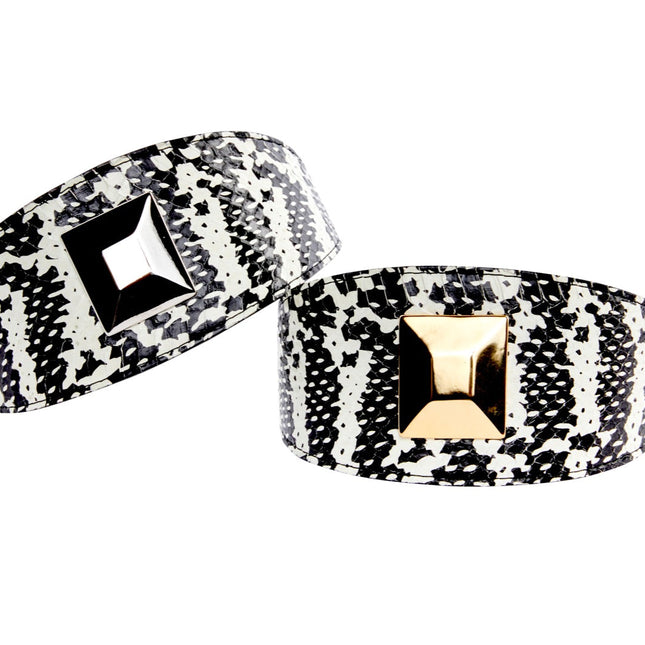 Black & White Snake Wide Style 3” Collars With Large Silver & Gold Rivets