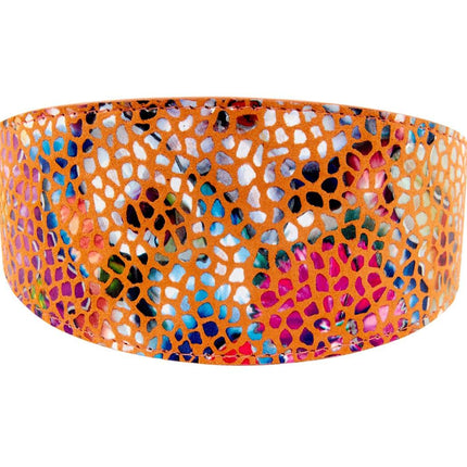 Orange Floral Mosaic Italian Leather 3” Wide Style Collar