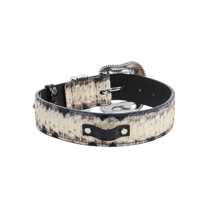 Off White/Grey/Black Snake With Silver Swarovski Crystal Hardware