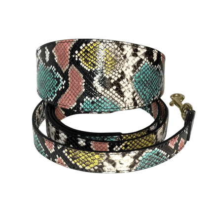 Multi-Color Embossed Snake Italian Leather, 3” Wide Style Collar & Leash Set