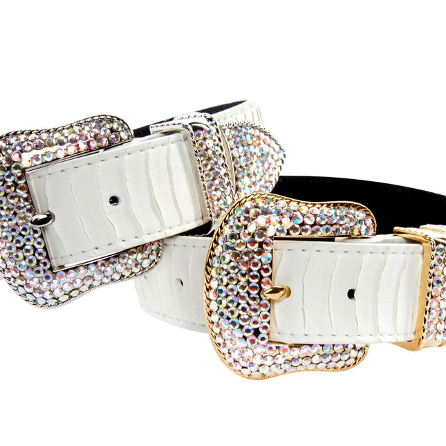 Matte White Snake Collar Set of 2. With Both Silver & Gold Swarovski Crystal Hardware