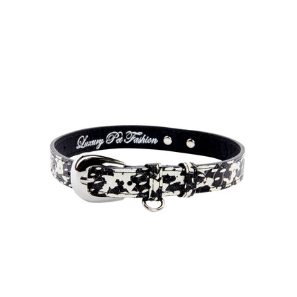 Black & White Snake Collar With Silver Oval Hardware