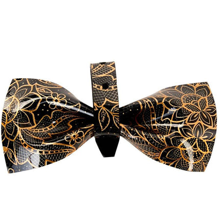 Black & Gold Floral Print Patent Italian Leather Bowtie