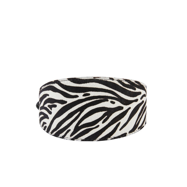 Zebra Print Hair On Hide Italian Leather Collar