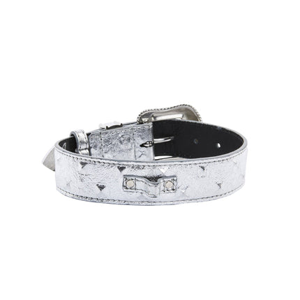 Silver Studded Italian Leather Swarovski Crystal Collar