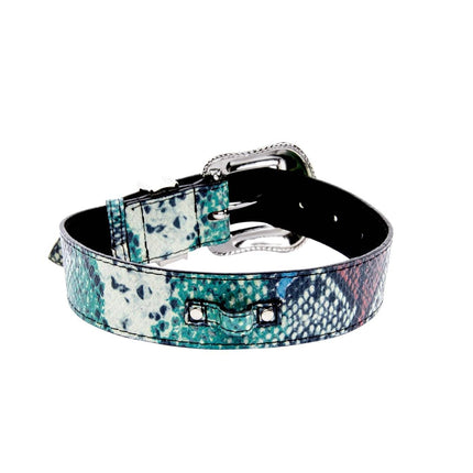 Green, Blue, Black, Red Embossed Snake Italian Leather Collar With Silver Swarovski Hardware