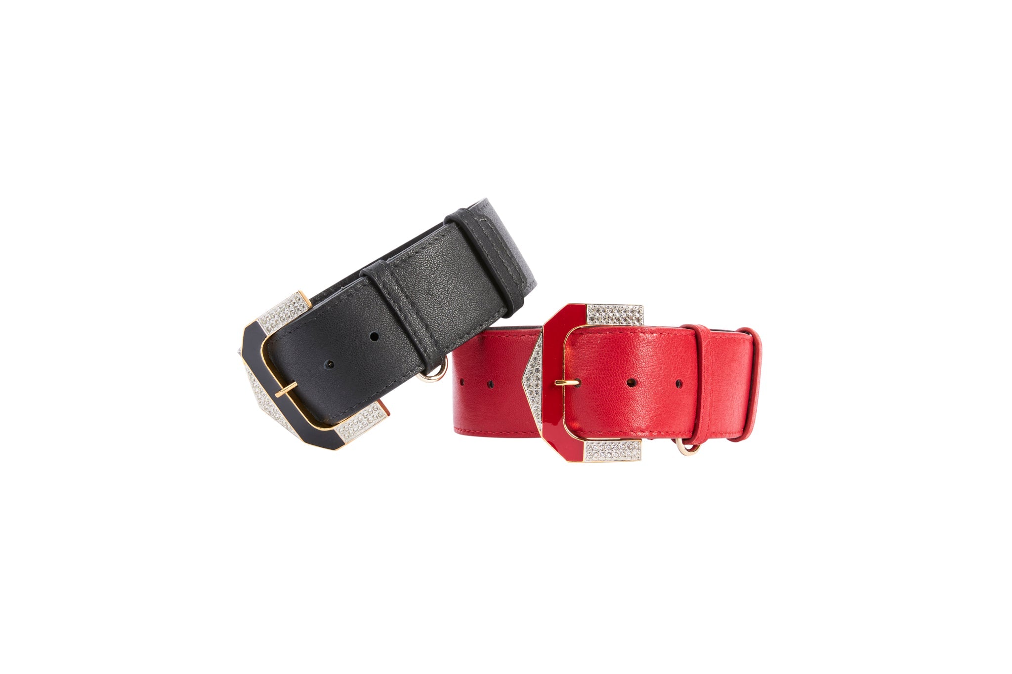 Black Italian Leather & Red Italian Leather Collar Set With Custom Glamorous Italian Hardware