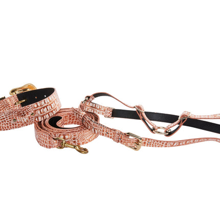 Copper Embossed Croc Italian Leather Swarovski Crystal Collar, Leash & Harness Set