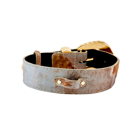 Rustic, Chic Hair On Hide Italian Leather With Ornate Swarovski Crystal Italian Hardware