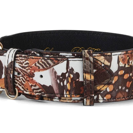 Butterfly Print Italian Leather Classic Collar