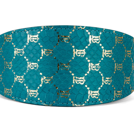 Teal & Gold Monogram Snake 3” Wide Style Collar